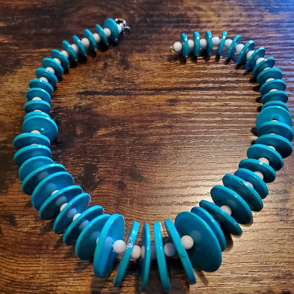 Turquoise Button Choker Necklace - 17"